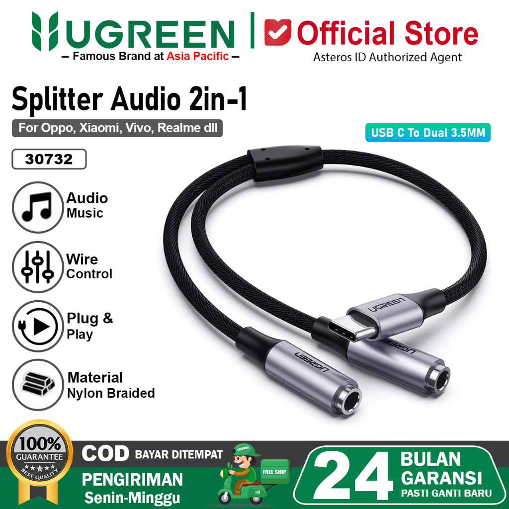 UGREEN Kabel Audio Splitter Type C to Dual Jack 3.5mm Audio Music 30732