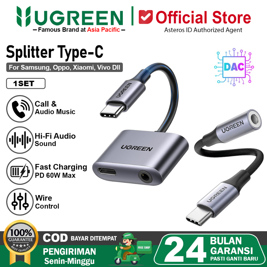 UGREEN Converter Splitter Audio Type C To Jack 3.5mm On Mic For Samsung iPad Android