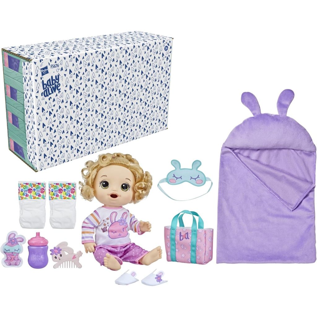 TERJAMIN ASLI BONEKA BAYI BABY ALIVE BUNNY SLEEPOVER, BONEKA BERTEMA WAKTU TIDUR 12 INCI, KANTONG