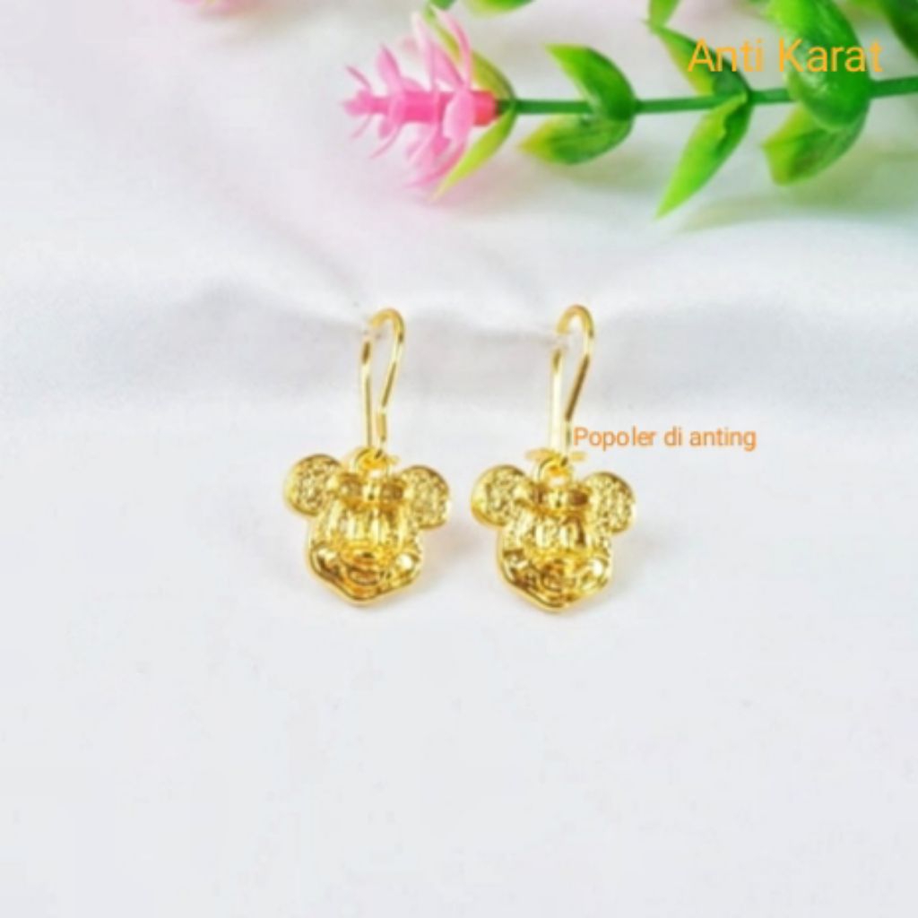 Anting Mickey Lapis Emas 24K Anti Karat Anting Titanium Anak Dewasa Aksesoris Perhiasan Wanita