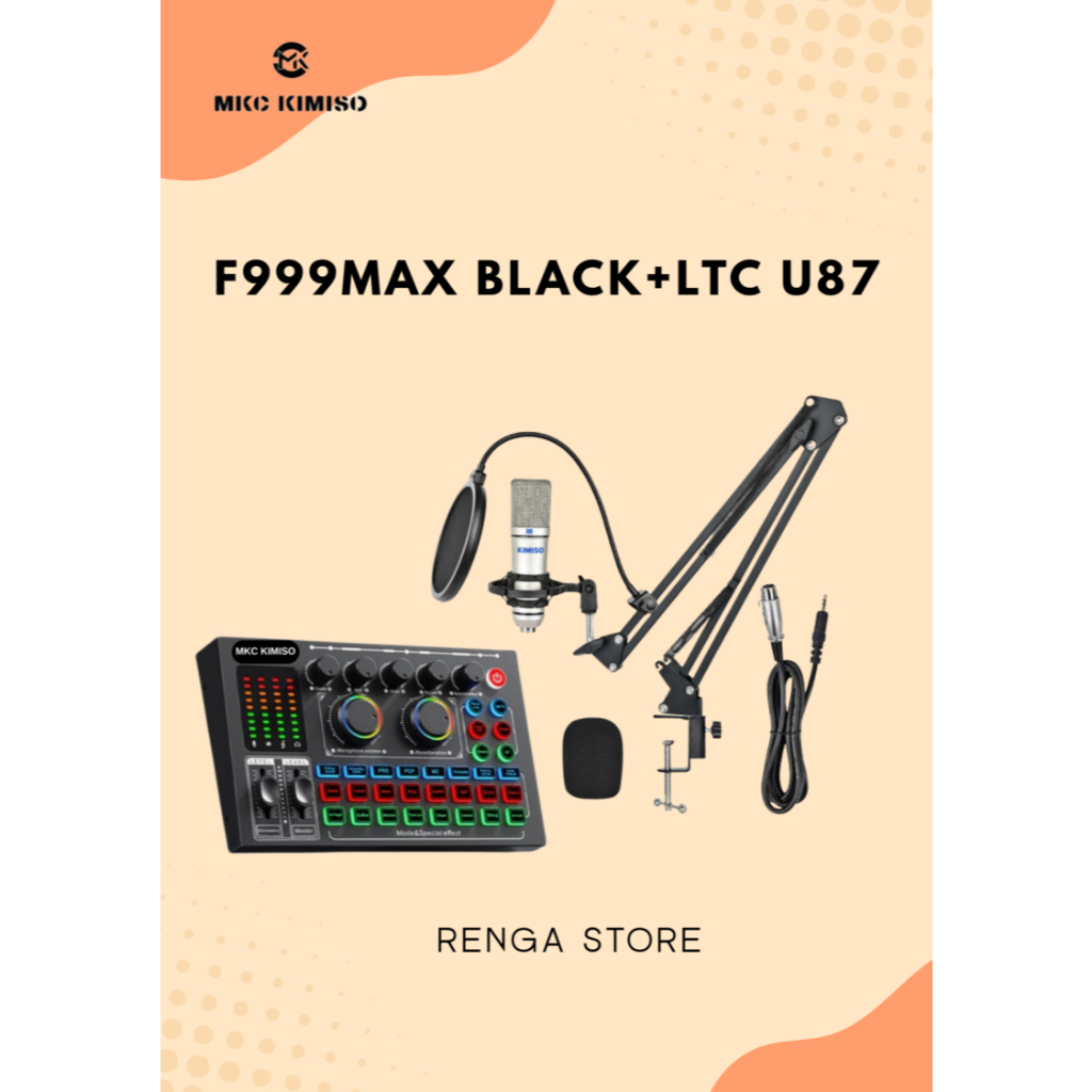 Paket Lengkap Soundcard F999MAX BLACK+U87 Mic
