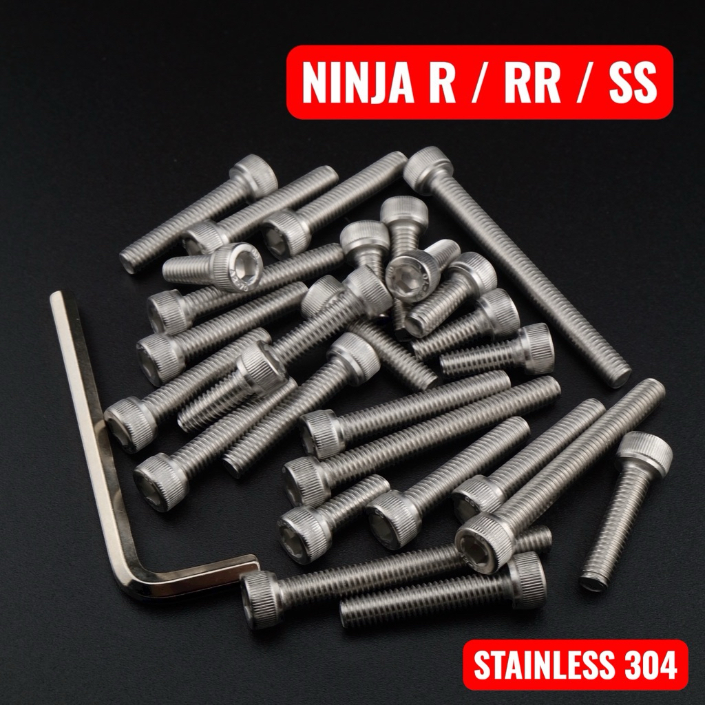 Baut Blok Mesin Stainless 304 Kode A2-70 NINJA R RR SS Kiri Kanan Full Set ANTI KARAT Baut Stenlis