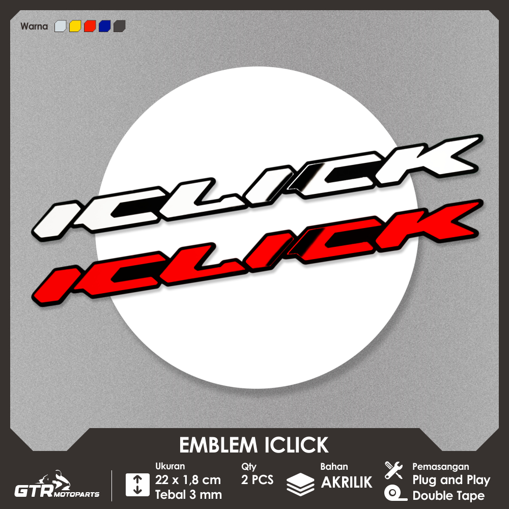 GTR Emblem iClick 2 PCS Timbul 3D Logo Stiker Aksesoris Motor iClick 125 150 110 160 OLD NEW