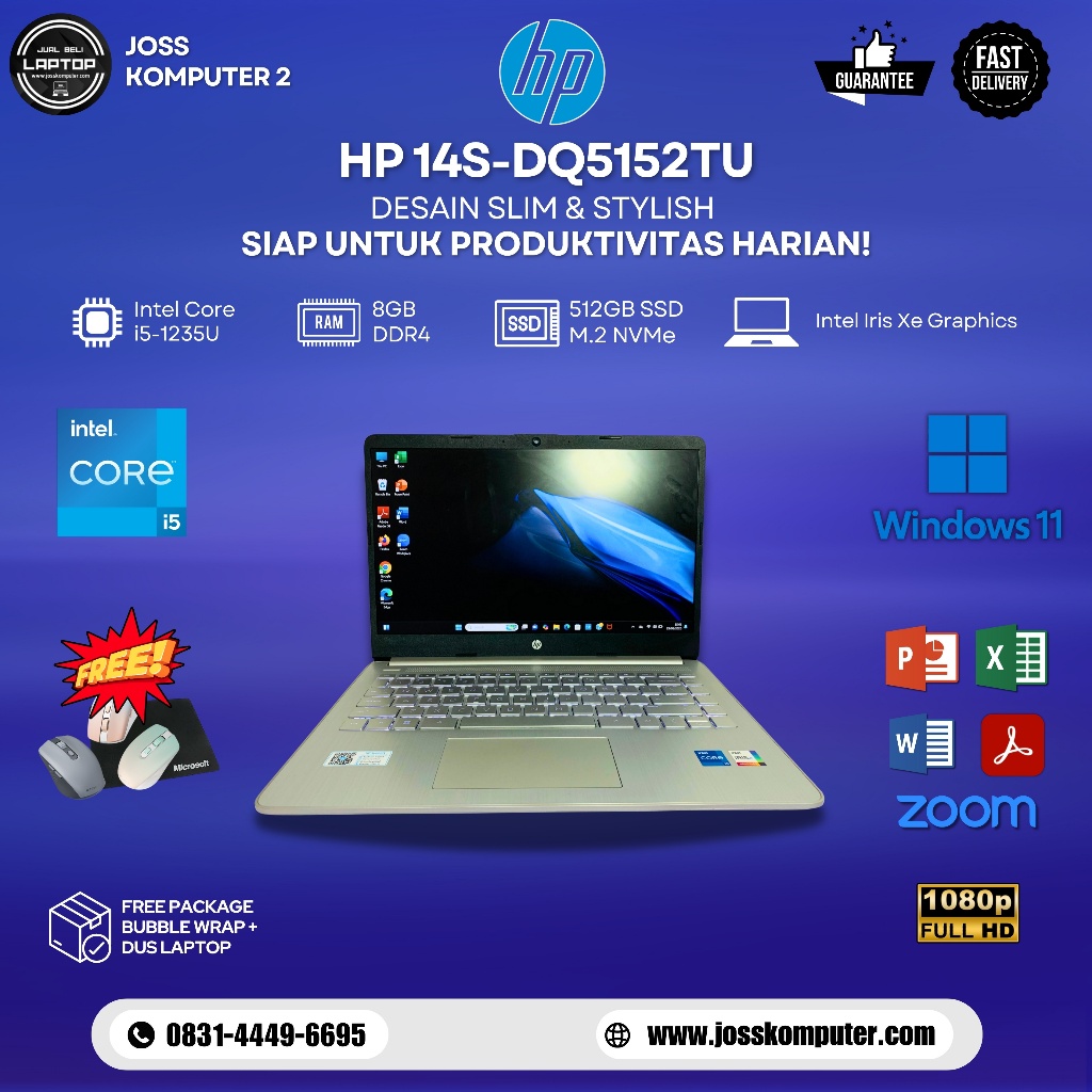 Laptop SECOND HP 14s-DQ5152TU / Intel Core i5-1235U / RAM 8GB / SSD 512GB NVMe / Intel Iris Xe / 14"