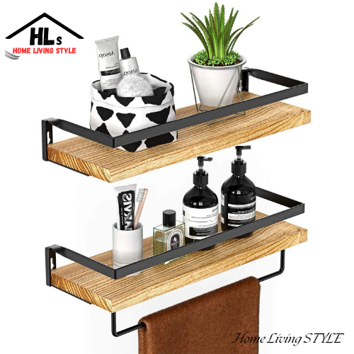 HLS Rak Gantung Minimalis Rak Kayu Gantung Dinding Serba Guna Rak Kamar Mandi Dan Dapur
