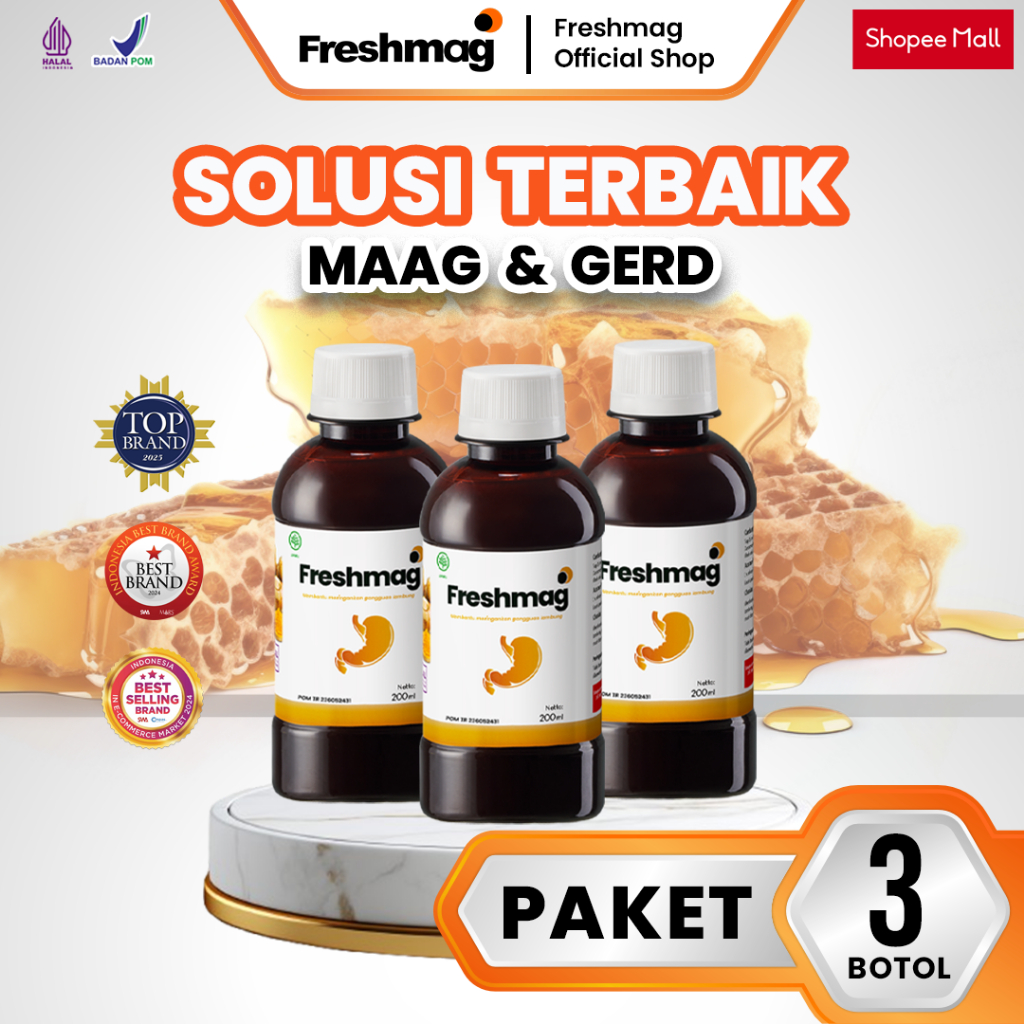Madu Lambung Freshmag Paket 3 Botol - Obat Lambung Asli Herbal Terbaik Atasi Maag Kronis Asam Lambun