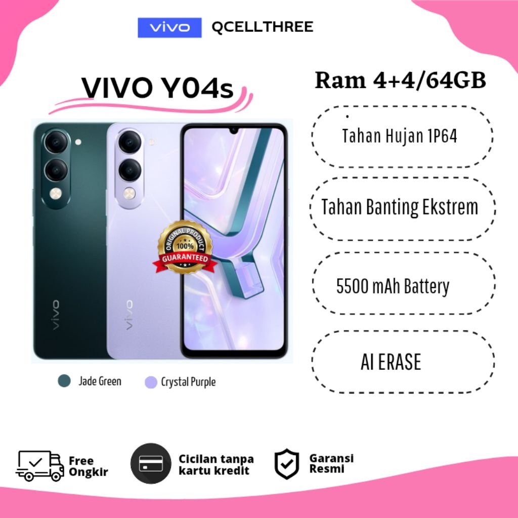 PRODUK BARU VIVO Y04s Ram 4+4/64gb - HP BATRAI BESAR DAN TAHAN BANTING