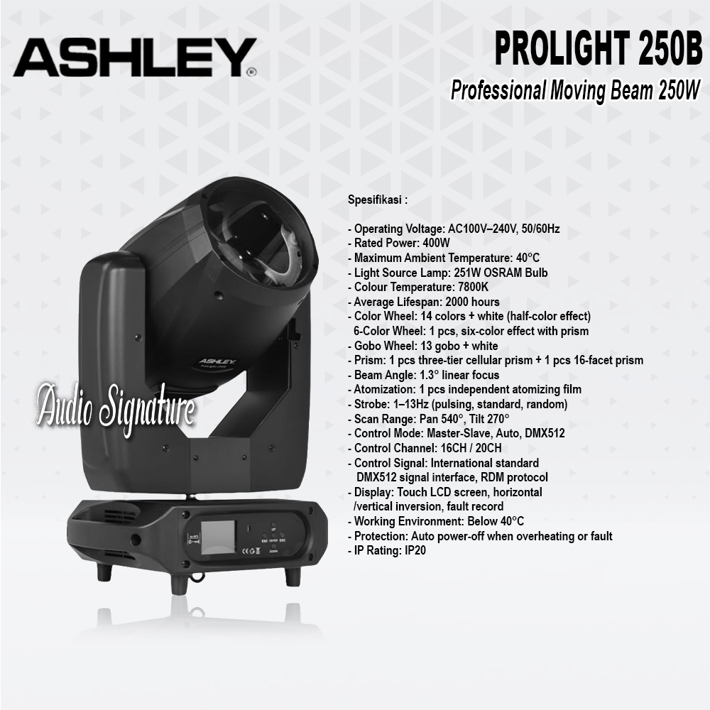 Moving Head BEAM ASHLEY PROLIGHT 250 B | 250B Original 400 Watt Harga 1 PCS