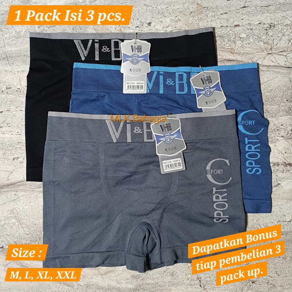Celana Dalam Pria Vi&Bb Boxer Segi Empat Celana Dalam Vi&Bb 3Pcs Celana Dalam Pria Dewasa Vi&Bb