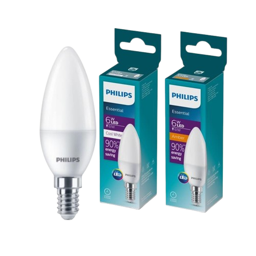 Lampu Essential LED Candle Lilin Philips 6w Warna Kuning 2700K dan Netral 4000K Fitting E14 & E27