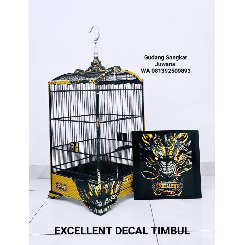Sangkar Kosan EXCELLENT Water Decal Timbul. Ruji Fiber. Size 40x40 cm. Fullset kerodong. Free palet 