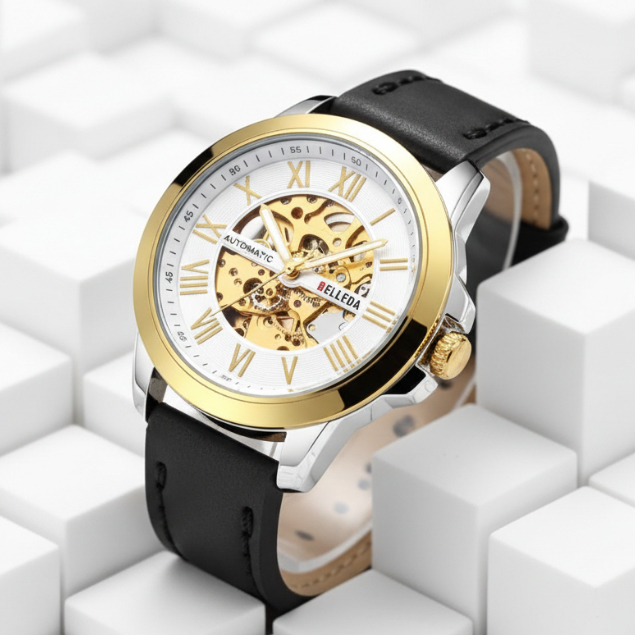 Jam Tangan Pria Belleda 9244 Tali Kulit Mesin Otomatis Anti Air 3Atm Clasick Motif Romawi Watches