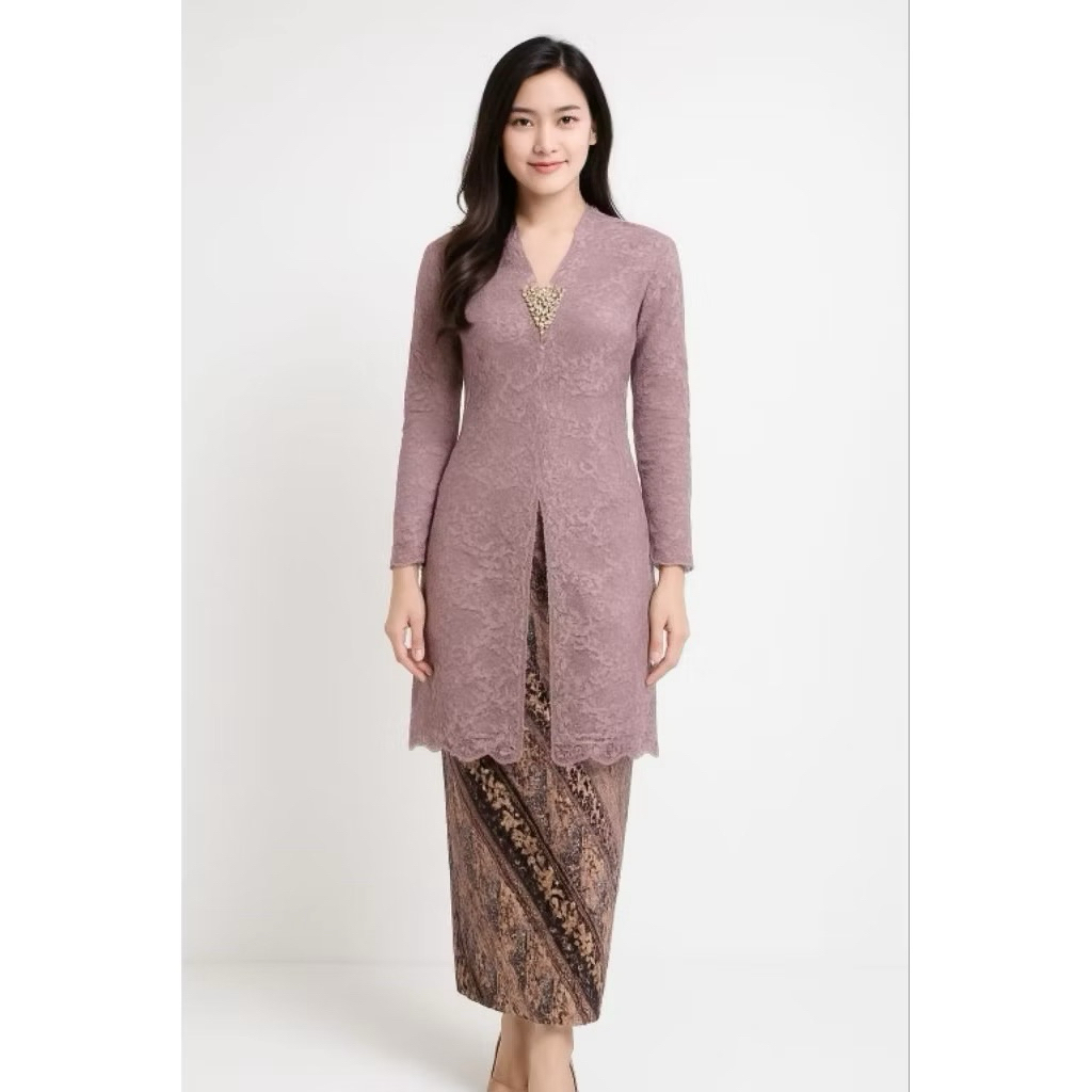 Set Kebaya Kerah V Busui / Kebaya Modern Tunik / Kebaya Brokat Wisuda / Setelan Kebaya Brokat V