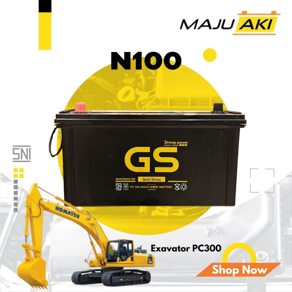 Aki Kering GS Gold Shine MF N100 Battery Komatsu PC300 100Ah 12V