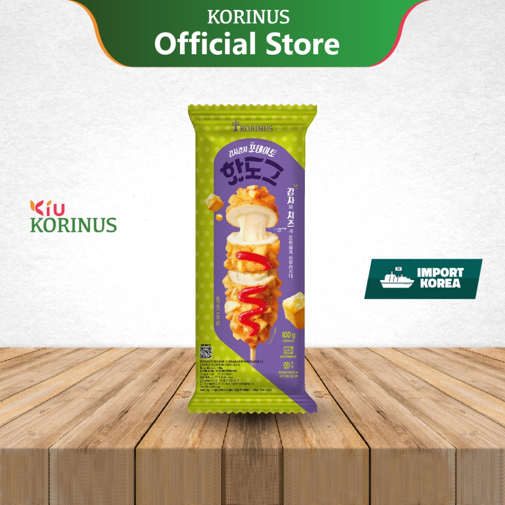 [KORINUS] Roti Isi Sosis Ikan dengan Kentang dan Keju / Potato & Cheese Corn Dog / Corndog Korea 80g