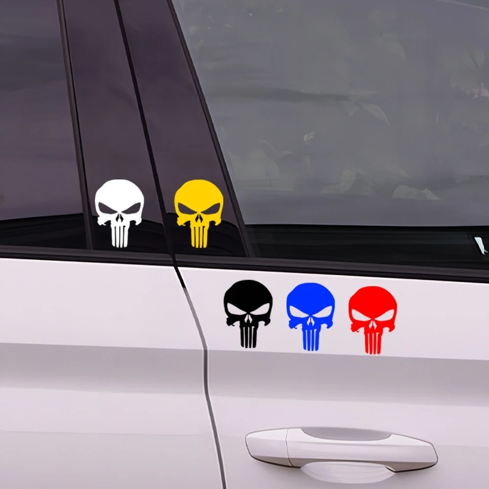 Stiker Tengkorak Mobil Stiker Tahan Air Reflektif Vinyl Punisher Stiker untuk Pintu Mobil Jendela Ka