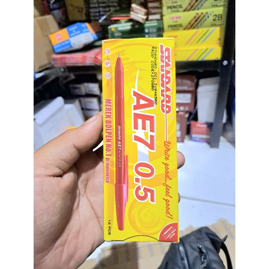 1pack pulpen STANDARD MERAH AE7 original,pulpen cair murah Stationery 1 lusin alat tulis