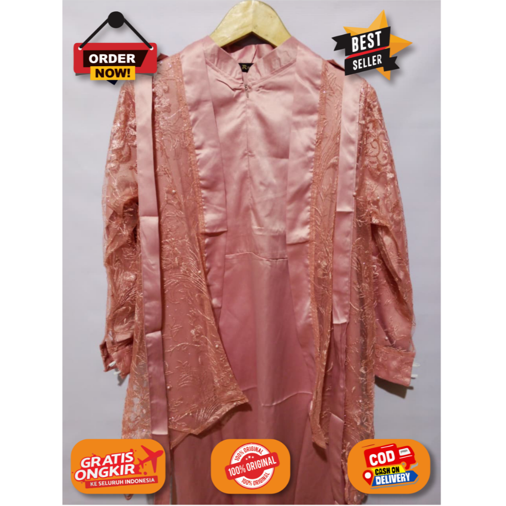 Dress Satu Set Inner Outer Kimono Fashion Gamis Muslim Wanita Pesta Kondangan Bridesmaid Wisuda Brok