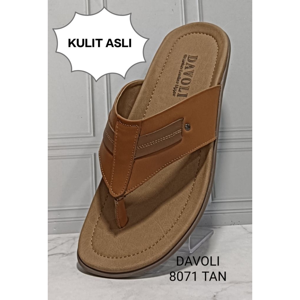 sandal jepit cowok bahan kulit asli ringan dan nyaman di pakai , tapak anti slip brand DAVOLI