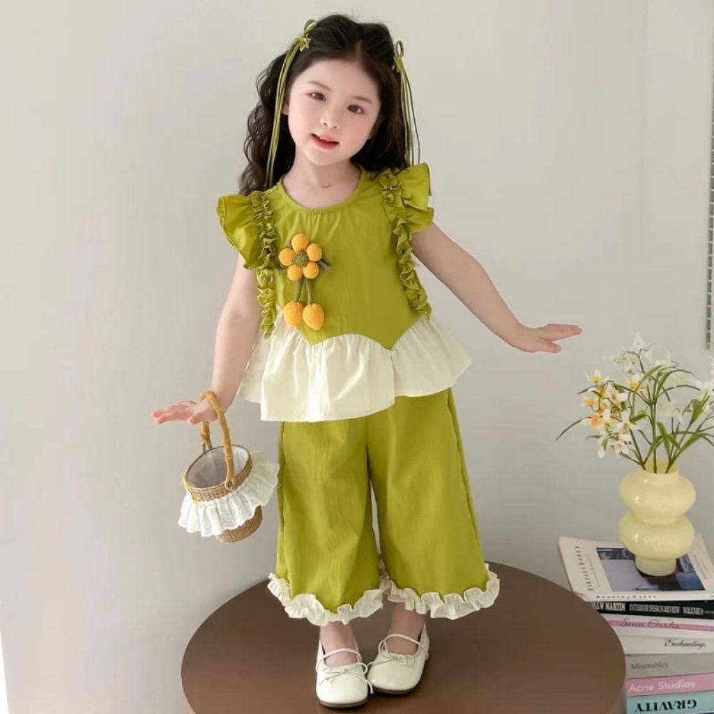 ER-303 SETELAN BAJU ANAK PEREMPUAN IMPORT USIA 8-9TAHUN SETELAN BAJU ATASAN KUTUNG ANAK KATUN MODEL 