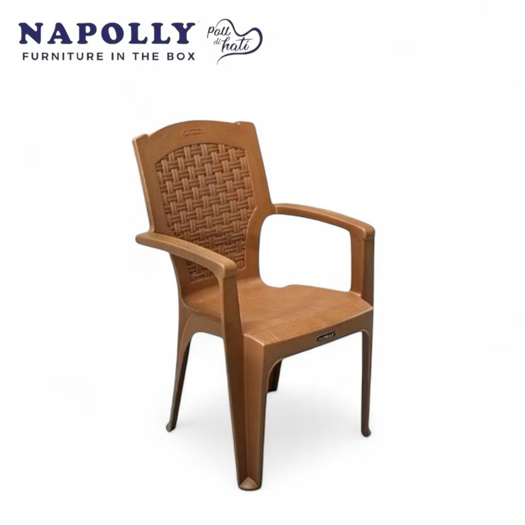 BK 632 P - Kursi Plastik Pangeran Napolly / Kursi Senderan Plastik Tangan Anyaman / Bangku Plastik N
