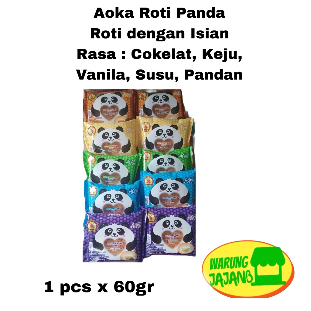 Aoka Roti Panda Roti dengan Isian Rasa Vanila Coklat Keju Susu Pandan 1 Pcs x 60gr
