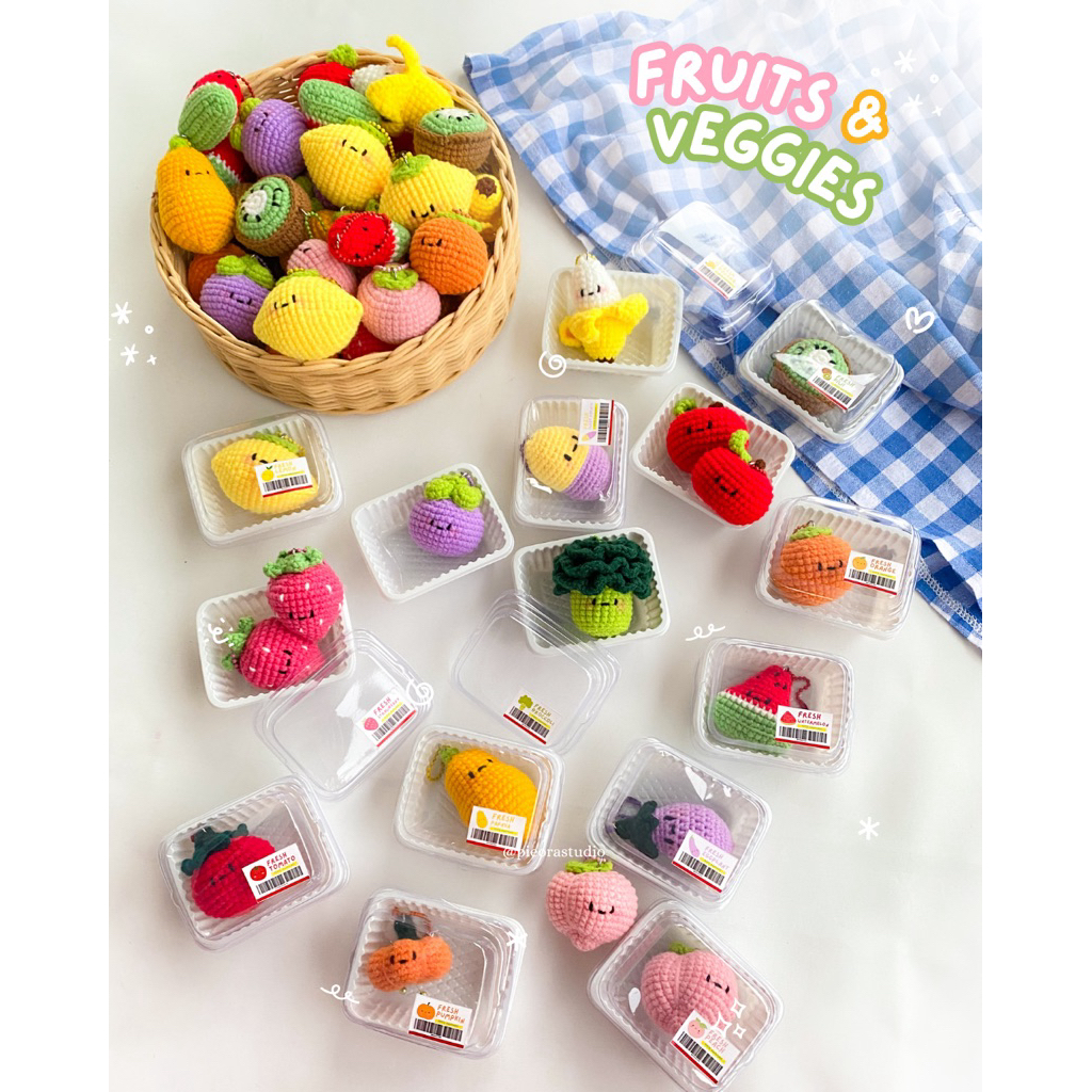 fruits and vegetables keychain | sayur buah crochet doll boneka rajut | gantungan kunci mangosteen l