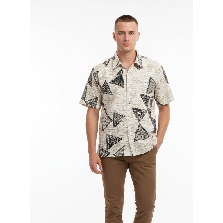 Kemeja Hem Batik Pria Lengan Pendek Hitam Putih 15 - Batik Nulaba