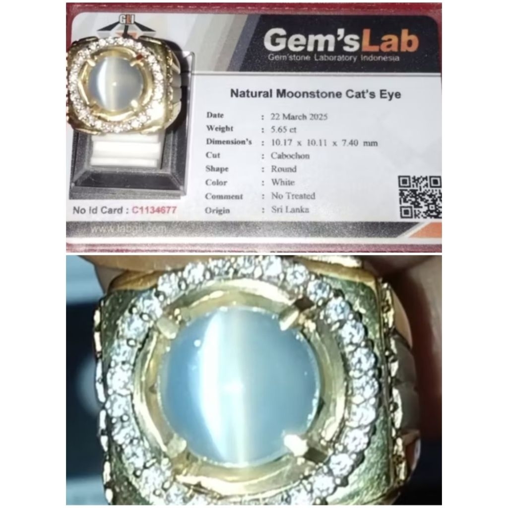 Natural Moonstone Cat's Eye (Biduri Bulan) + Memo, Kode A87