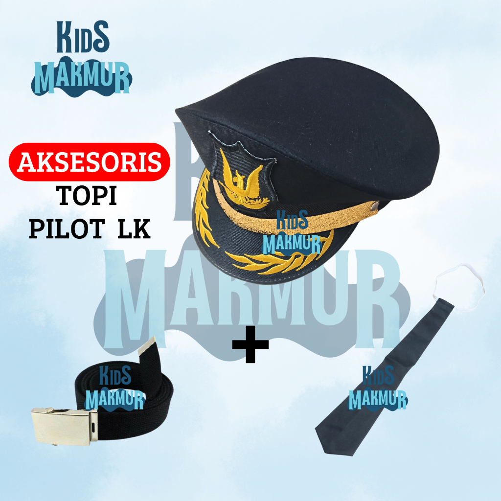 Topi Profesi Pilot anak topi pet pilot anak laki laki dasi hitam anak ikat pinggang anak tk