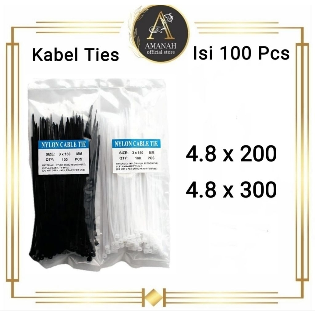 Kabel Ties 4.8mm x 200mm / 4.8mm x 300mm 1Pack isi 100Pcs Kabel Tie / Cable Tis / Kabel Tis / Nylon 
