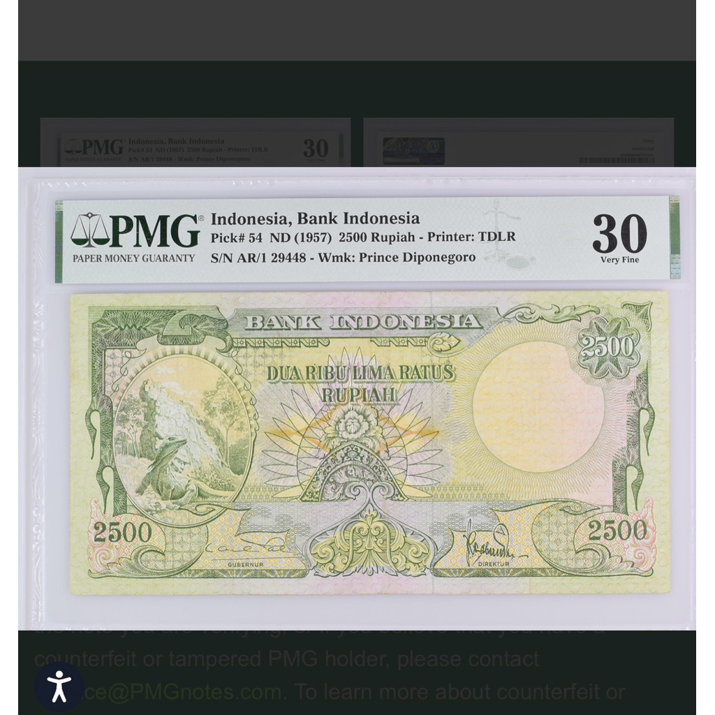Koleksi Uang Kuno Indonesia Indonesia 2500 Rupiah PMG Score 30 Tahun 1957