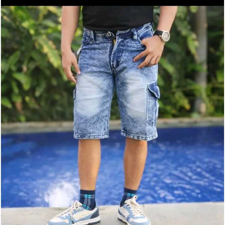 CELANA CARGO PDL PENDEK CELANA COWOK KEMPOL BAHAN DENIM TEBAL