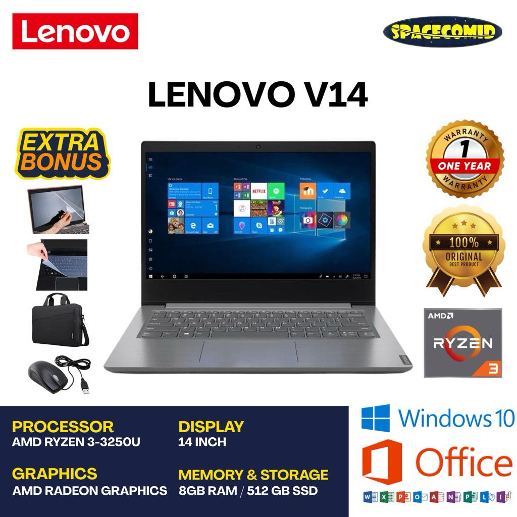 LENOVO V14 [AMD RYZEN 3-3250U] 8GB RAM | 512GB SSD | 14"HD | FREE ACC