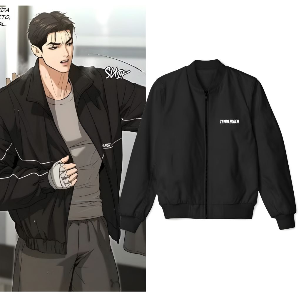 Jaket Bomber Joo Jaekyung Team Black Manhwa Jinx Outfits Korea