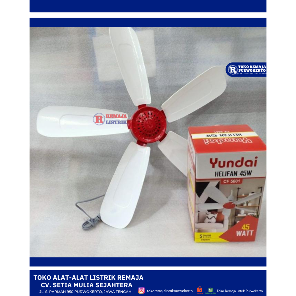 Kipas Angin Gantung Fan Baling 45W Yundai 5 Baling Kawachi
