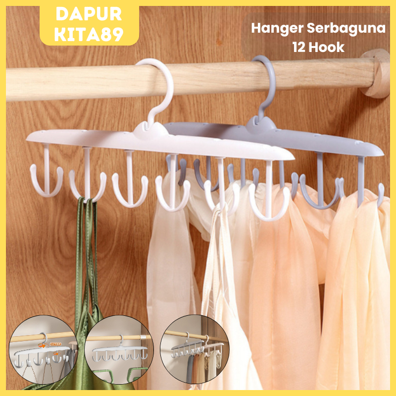 DK89 Hanger Gantungan Dasi Topi Tas Ikat Pinggang 12 Hook Pakaian Dalam