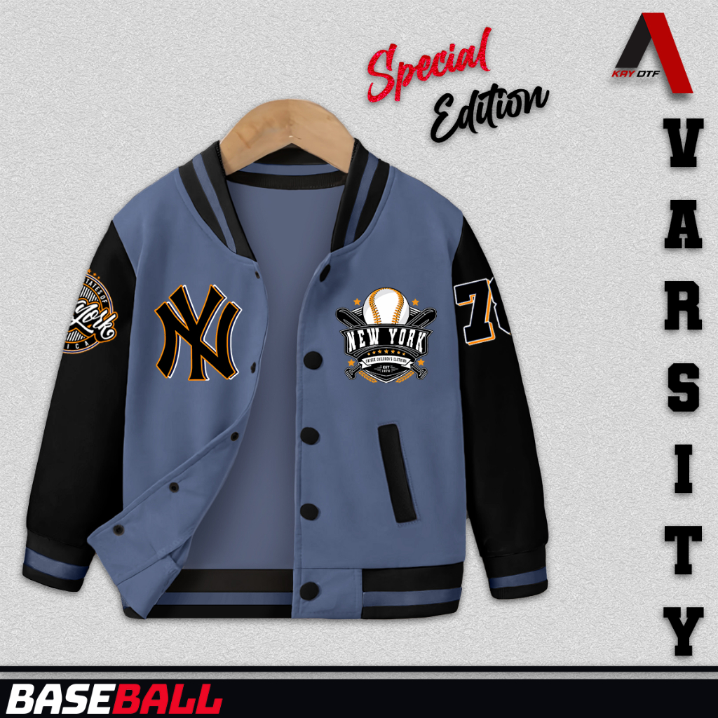 NEW PRODUCT JAKET VARSITY ANAK LOGO NY BASEBALL LAKI LAKI PEREMPUAN USIA 2 - 13 TAHUN JACKET UNISEX