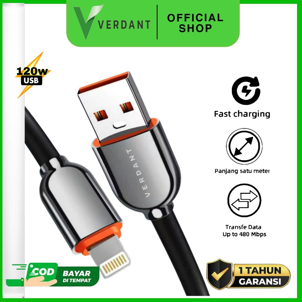 KABEL DATA USB LIGHTNING/IOS VUL-03 CABLE 3A QC3.0 SUPER FAST CHARGING 120W BY VERDANT