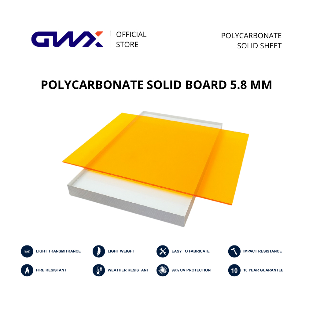 Atap dan Sekat Polycarbonate Solid Sheet GWX 5.8 MM Panjang (Meter) 2.44M  | Atap Transparan | Kanop