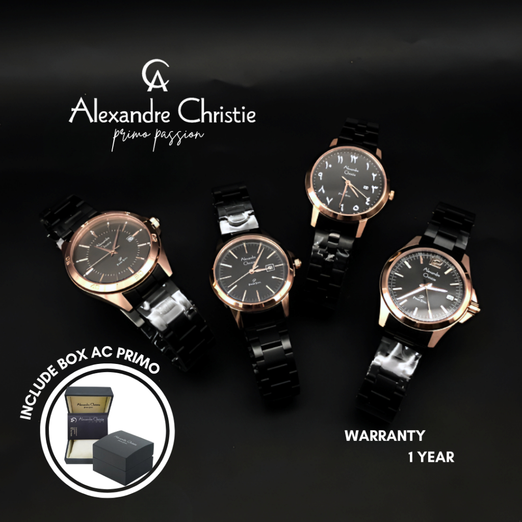 JAM TANGAN WANITA ALEXANDRE CHRISTIE PRIMO STEEL STAINLESS STEEL ORIGINAL WATCH BLACK ROSEGOLD AC PR