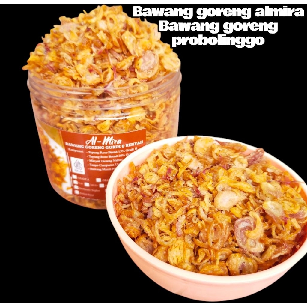 Bawang goreng probolinggo KEMASAN TOPLES GRADE C MURAH bawang goreng termurah. bawang goreng sedap g