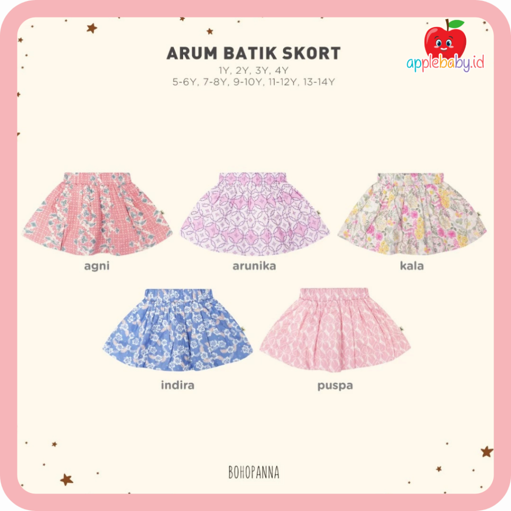 BOHOPANNA - ARUM BATIK SKORT - ROK ANAK - ROK BATIK ANAK - BAWAHAN BATIK ANAK PEREMPUAN