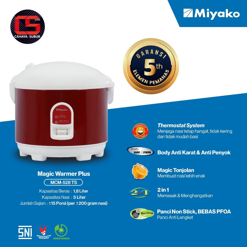 RIce Cooker MCM Miyako 528-TS 1.8L Thermostat Panci Anti Lengket PFOA Free Magicom Mejikom