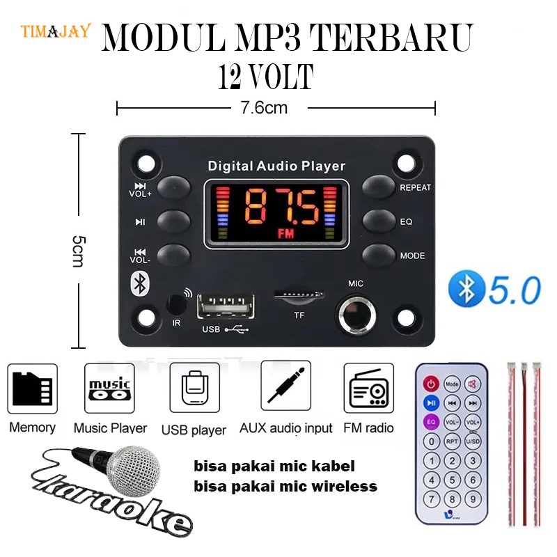 modul mp3 12V Karaoke  terbaru MP3 Bluetooth Kit USB FM Radio bisa cod
