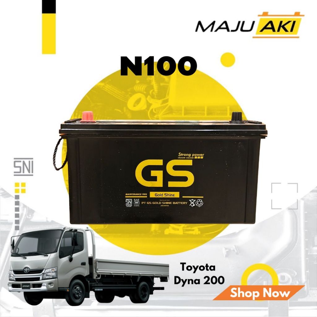 Aki Mobil Toyota Dyna 200 Aki Kering GS Gold Shine MF N100 12V 100Ah