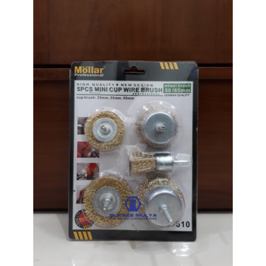 Sikat Mangkok MINI HASSTON Set 5 Pcs untuk Bor Listrik - Sikat Kawat Gagang Set 5Pc HASTON - Mata Bo