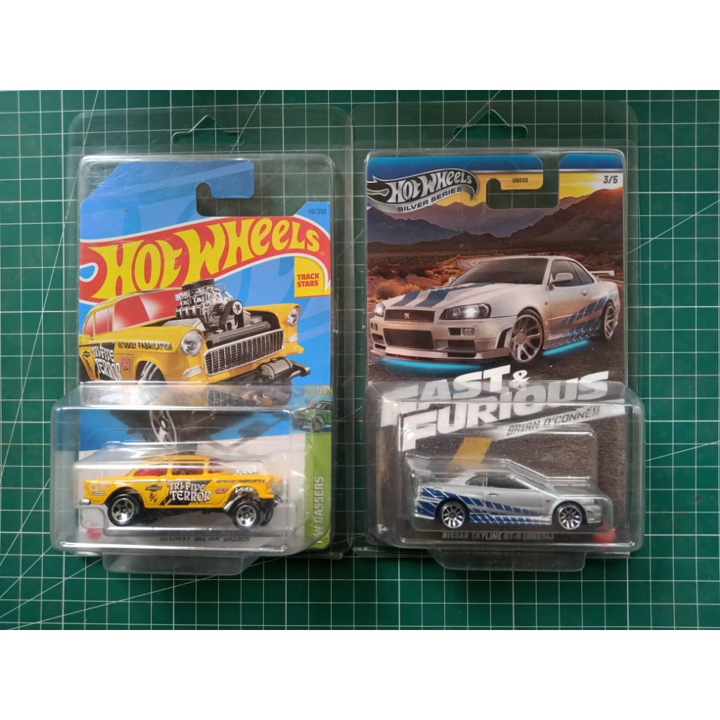 PROMO SALE 2 PCS HOTWHEELS CHEVY GASSER BEL AIR TRI FIVE TERROR KUNING 2023 + NISSAN SKYLINE GT-R34 