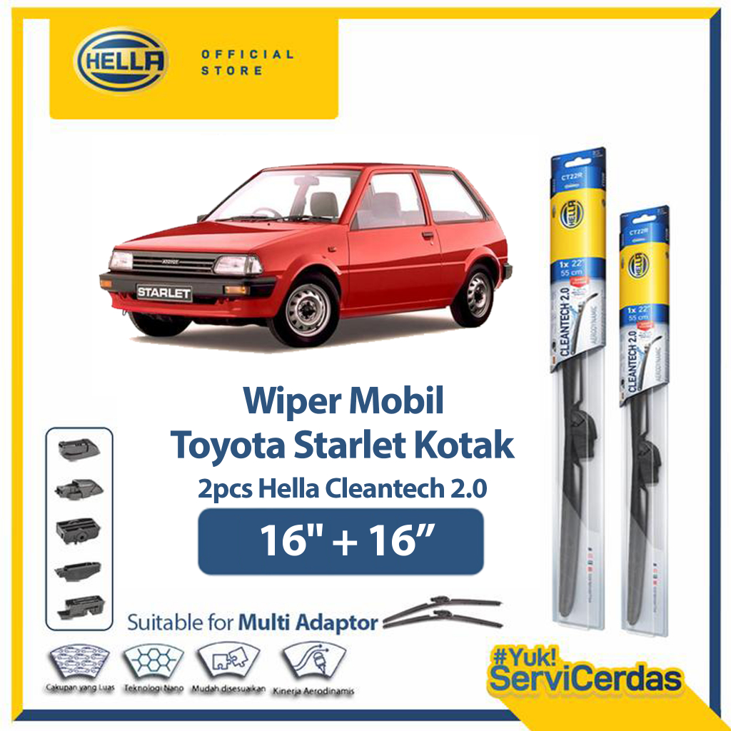 Wiper Mobil TOYOTA Starlet Kotak 16” + 16” (2pcs) - HELLA Cleantech 2.0
