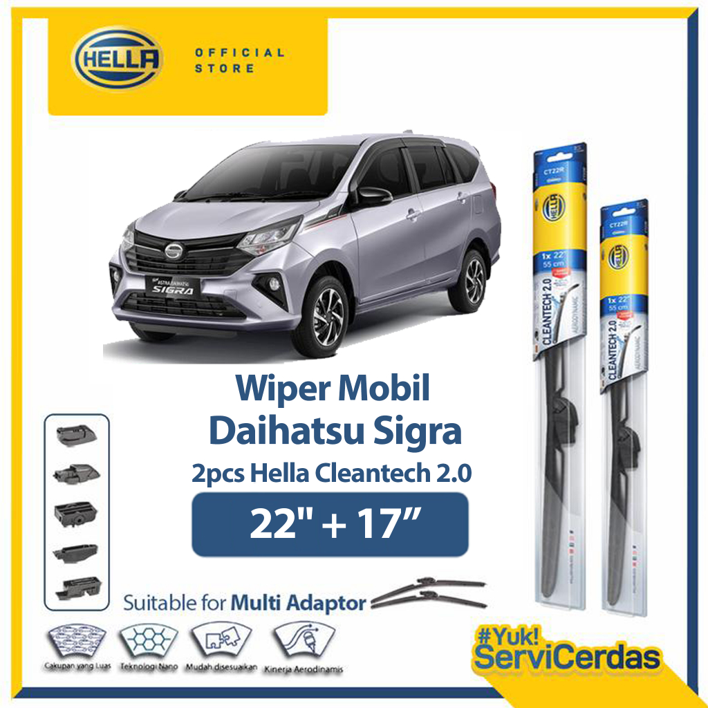 Wiper Mobil DAIHATSU Sigra 22" + 17" (2pcs) - HELLA Cleantech 2.0